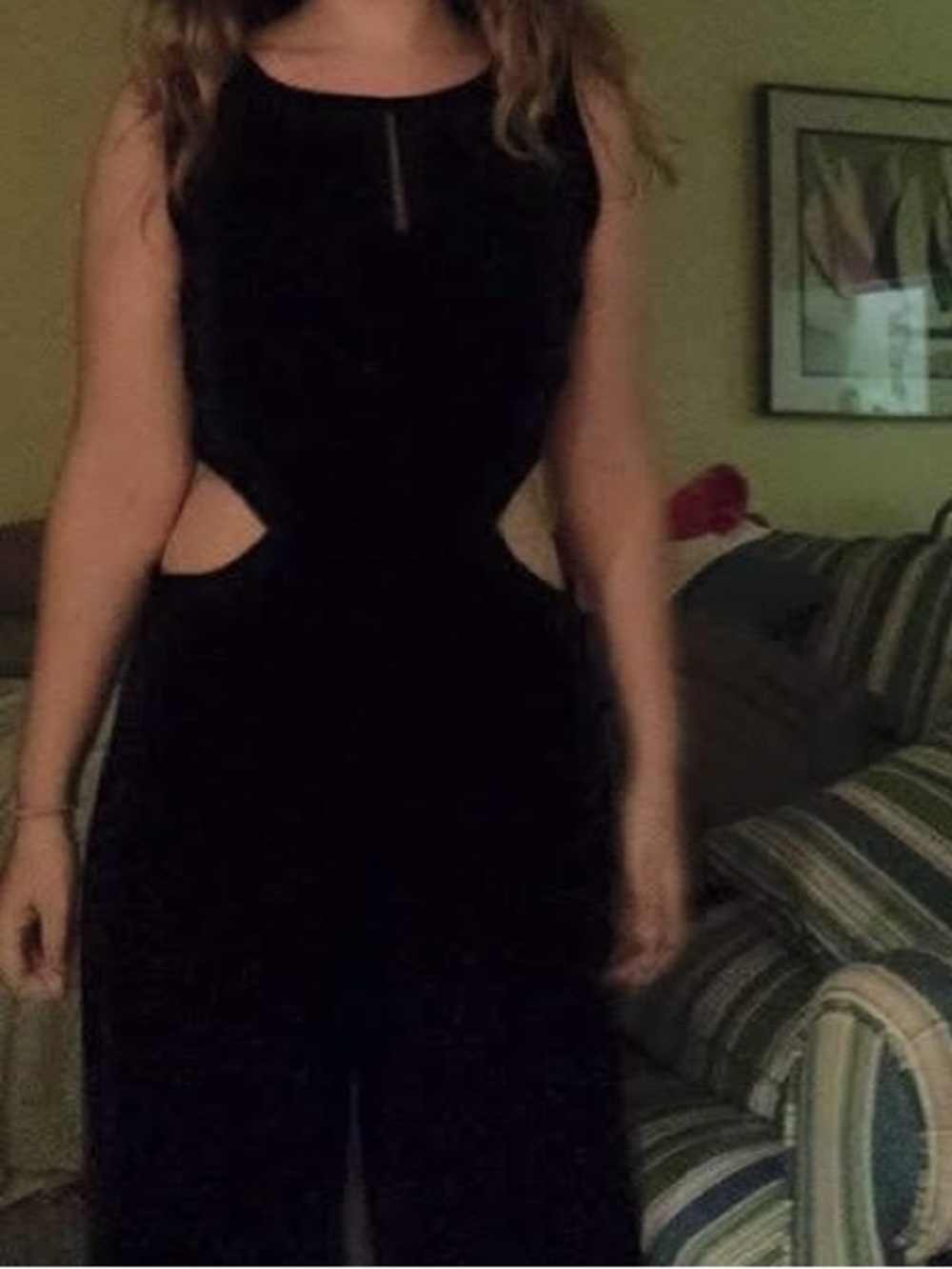 Y2K Pouf Couture Jumpsuit Black Pants Cutout Sides Night Club Party Sexy Keyhole